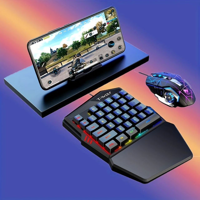 Ergonomic One-Handed Gaming Keyboard and Mouse Combo with Wrist Rest