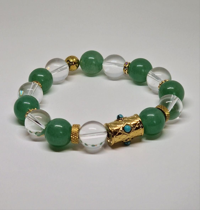 Bracelet de Cristal de roche et Aventurine XL en 1,2 cm 