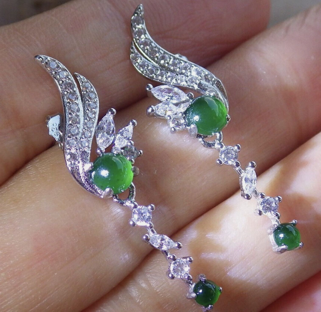 Boucles d&#039;oreilles jade argent  925 vert glacé jade