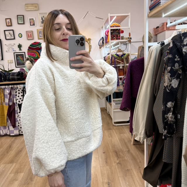 Felpa Panna in Lana Bouclè 