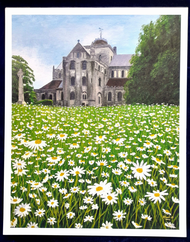 Romsey Abbey and wildflowers - daisy print