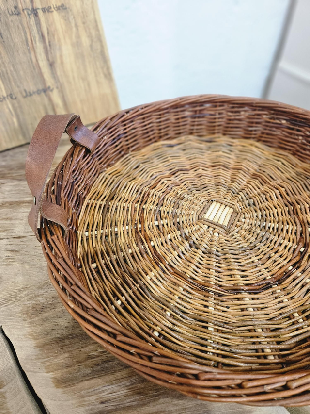 Plateau osier brut anses cuir