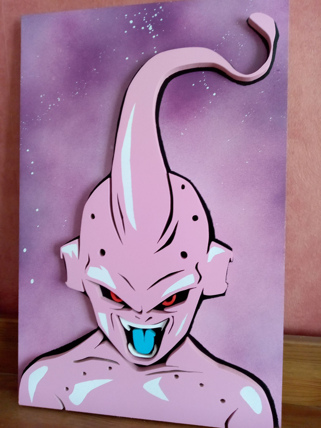 Tableau en bois et en relief de Kid Buu, de DragonBall Z - 26x40 cms