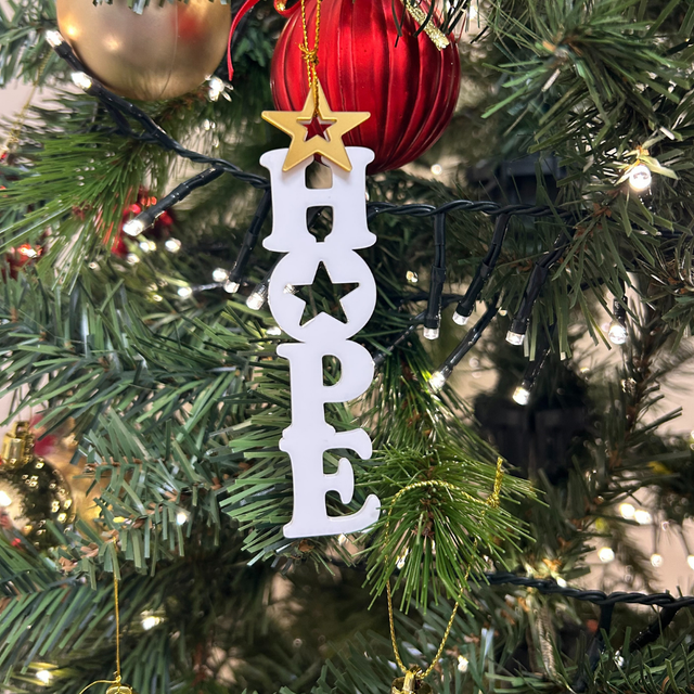 2 x Hope Lettering Baubles (White &amp; Gold)