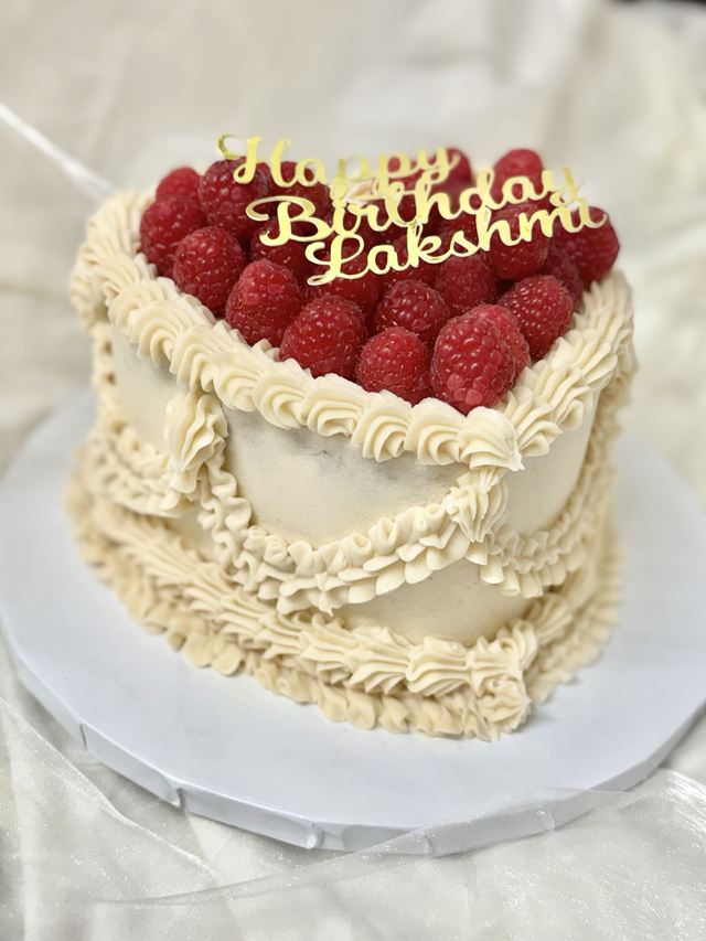 Raspberry Vintage Heart Birthday Cake