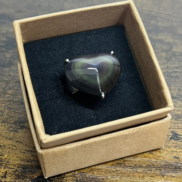 Bague en argent et Obsidienne Œil Céleste - Taille 54
