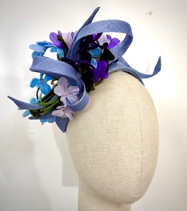 Forget-me-not sinamay/flowers headress