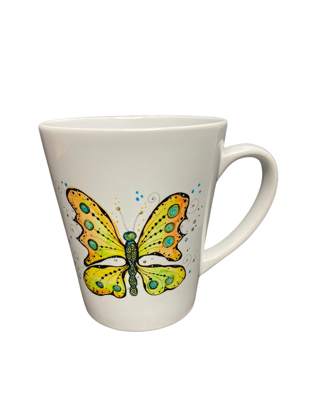 Konische Keramiktasse "gelber Schmetterling"