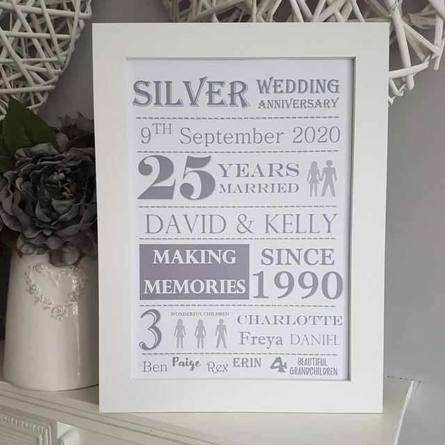 Wedding anniversary personalised A4 print and frame 