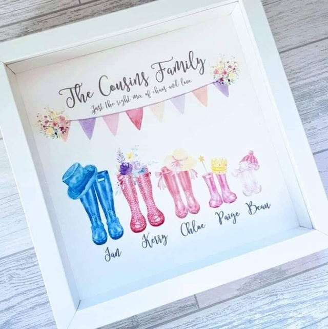 Framed Personalised Welly Prints Sqaure Frame: Custom Family Art | Unique Home Decor