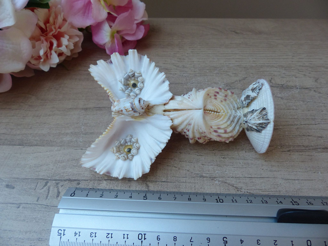 Statuette Chouette Hibou Vintage Coquillages Souvenir de Vacances, Sculpture Hibou en Coquillages, Artisanat d'Art Français, Home décor
