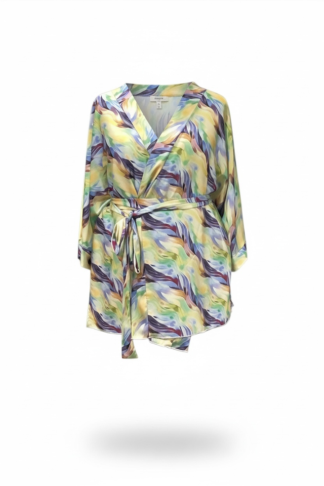 Kimono en soie - Grande taille - imprimé aquarelle coloré