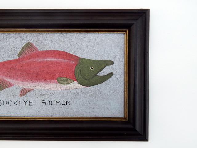 Naive Sockeye Salmon Painting Folk Art In Hand Painted Frame By Matt Rix