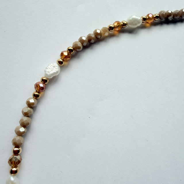CAMILLE - Mocha Brown and Pearl Beaded Toggle Necklace
