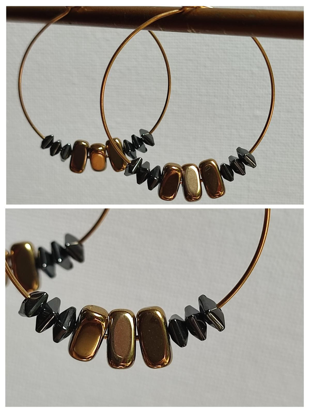 Créoles hématite doré et noir acier inoxydable doré -sans nickel 