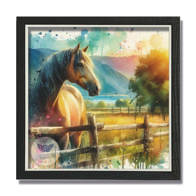 Artistic print of horse in square frame (H18)