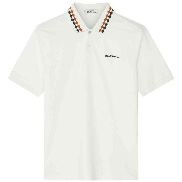 Ben Sherman 077633 Jaquard Collar Interest Polo - Snow White 