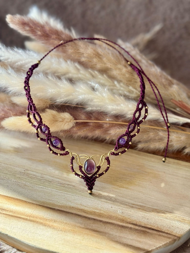 Nocturne - Collier micro-macramé et améthyste / Collection Céleste