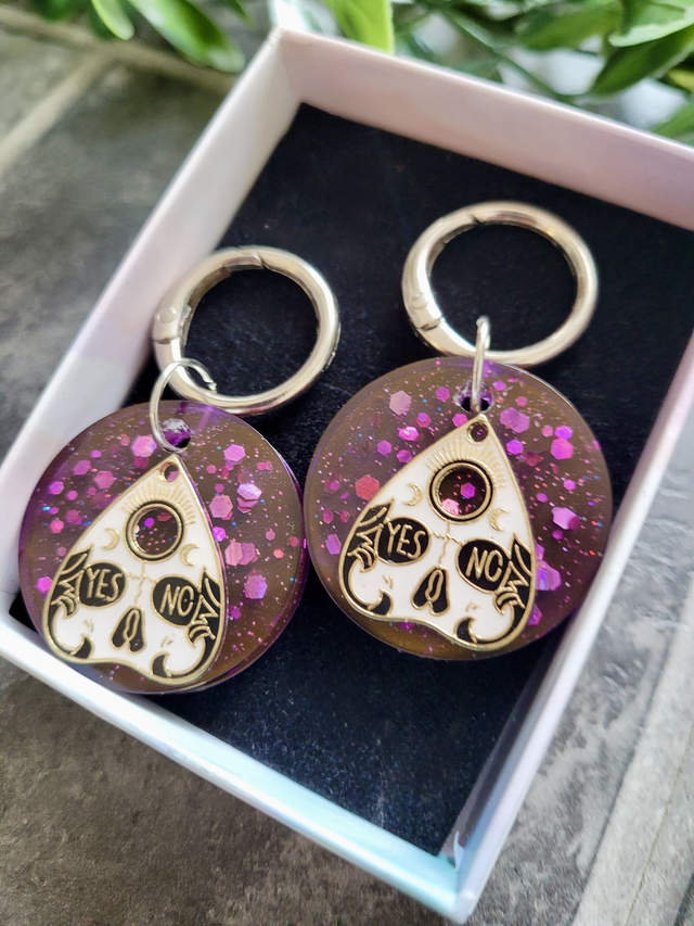 Boot Charms - Ouija Planchette Purple Glitter YES/NO Boot Clips