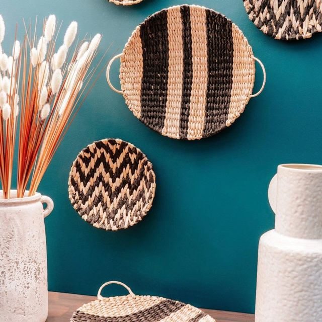 Woven Striped Plate With Handles 