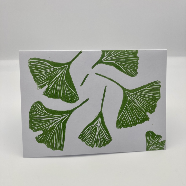Hand Printed Card - Gingko Leaves - 17.5 x 12.5 cm