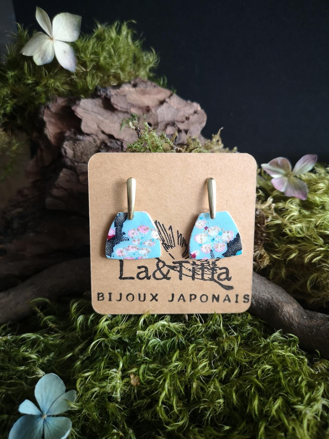 Boucles d'oreilles - puces - papier washi - fleurs - La&Titia 
