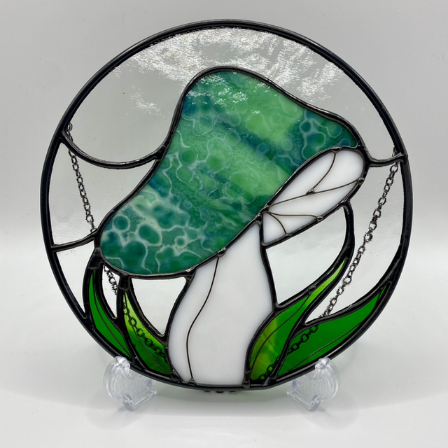 Stained Glass GreenmMushroom Panel - Small