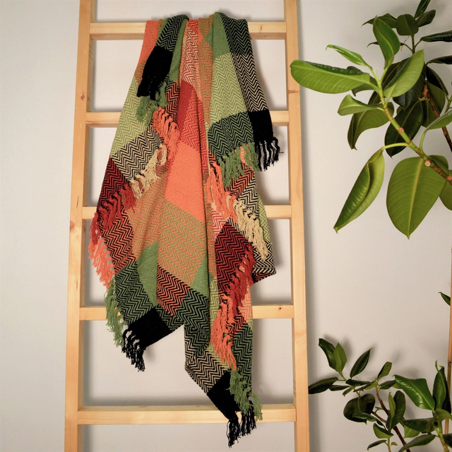 Check Throw - Herringbone Multicoloured Blanket 100% Cotton