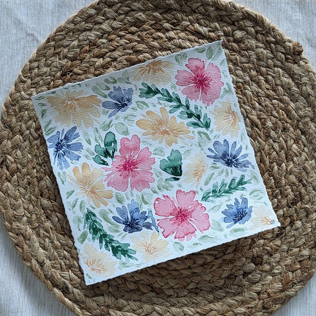 Original Aquarell - Blumen "allover"