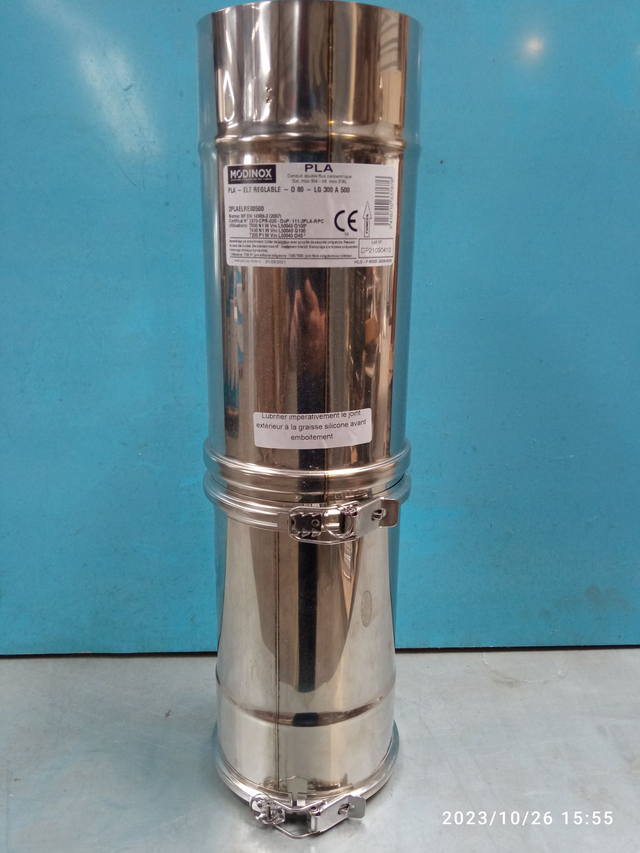 PLA - Élément droit avec collier INOX RÉGLABLE D80 300 A 500 mm - 2PLAELRE80500 