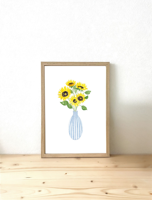 Affiche aquarelle A4 - VASE TOUNESOLS