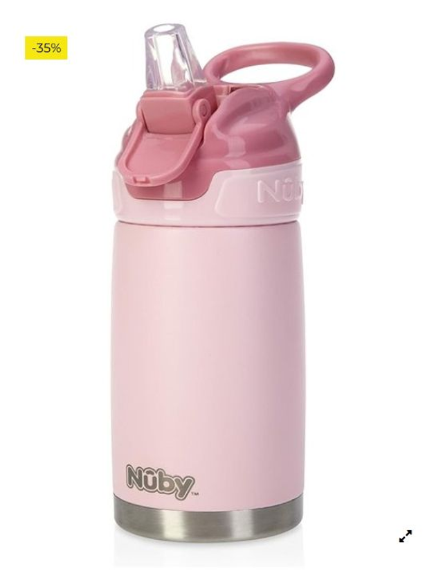 Nuby - Thirsty Kids - Botella Acero Inoxidable Flip-It Reflex para viajes - Vaso Antiderrame Bebe Con Cierre Seguro 