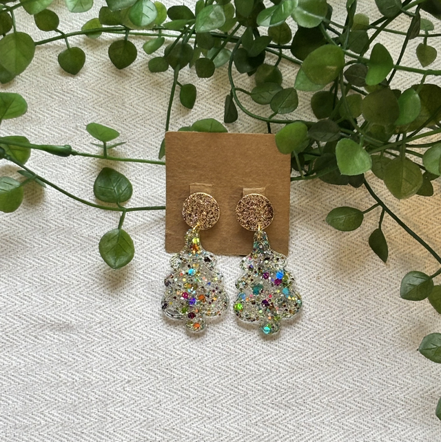 Boucles d’oreilles résine sapin de Noël multicolores 