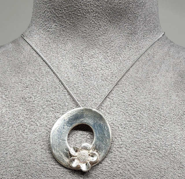 Flower ring fine silver pendant