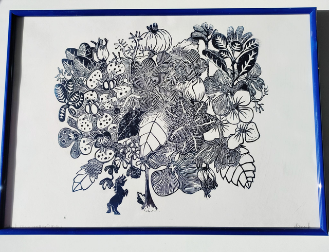 impression linogravure " eat your veggie"