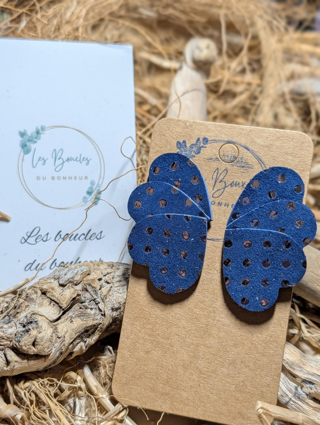 Boucles d'oreilles Oxa bleu marine à pois ox005