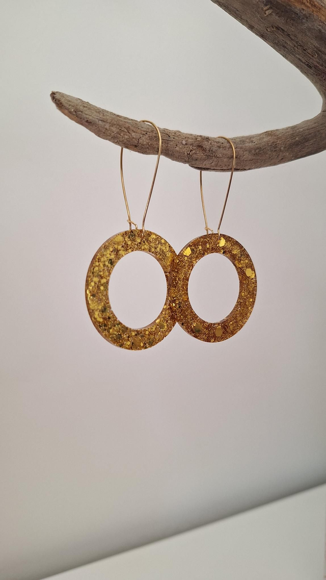 Boucles oreilles cercle paillettes doré
