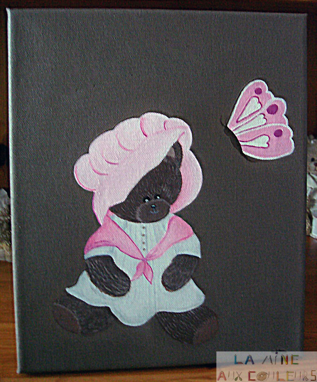 Toile "Oursonne et papillon"