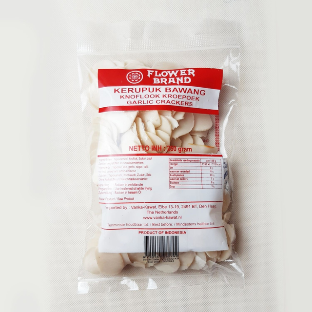 FLOWERBRAND Kerupuk Bawang ANTIGASPI - Craquelin de Tapioca Saveur d'Ail à frire 250gr
