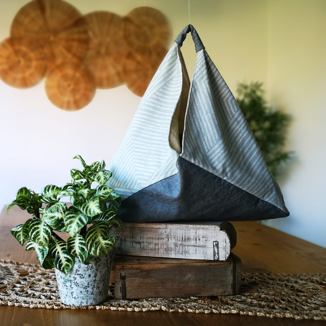 Market Bento Bag - Geometric Lines Denim