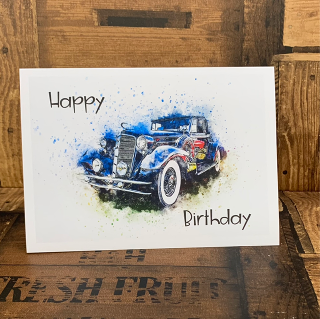 Blue Car Birthday Card 