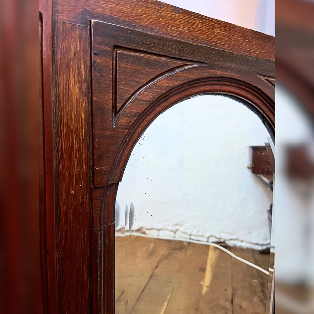 Antique Architectural Mirror Panel with Bevelled Glass & Carved Detail — Likely 19th Century