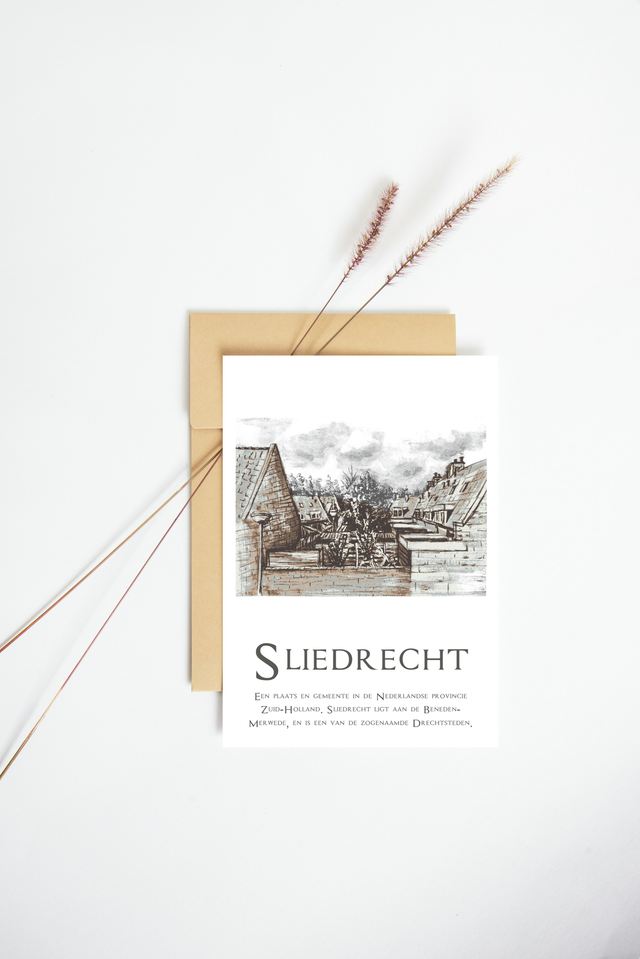 Ansichtkaart Sliedrecht oude uitbreiding en tekst | staande kaart met envelop of postkaart 