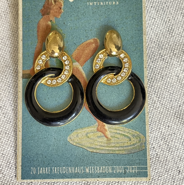 Ohrringe Stecker Gold/ schwarz Strass 