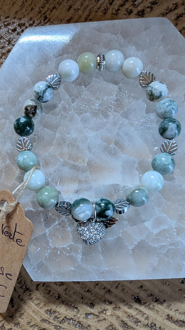 Jade verte, Agate mousse et Hématite 