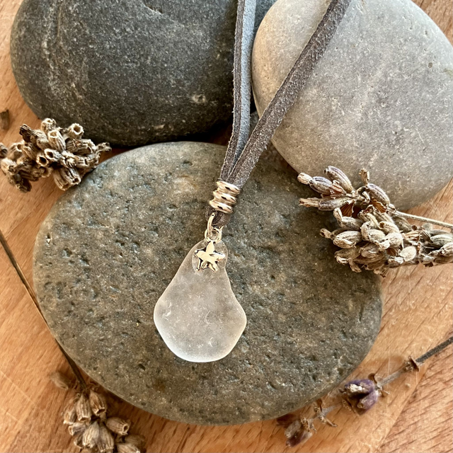 Cornish Sea Glass &amp; Silver Star Pendant