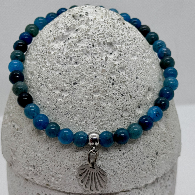 Bracelet en apatite bleue &amp; coquillage en acier inoxydable