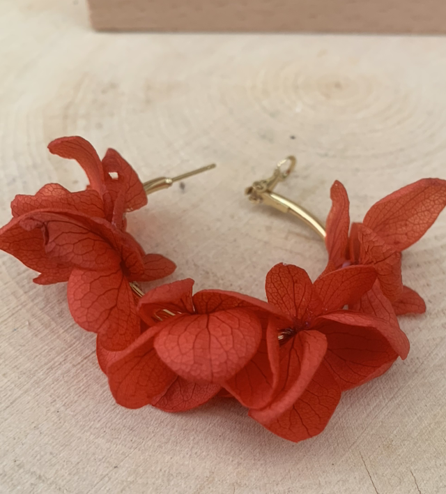 Boucles d&#039;oreilles hortensia rouge 