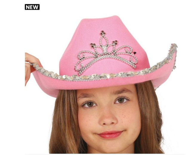 Carnevale ,  13582  CAPPELLO COWBOY ROSA CON TIARA E FINITURE IN PAILL