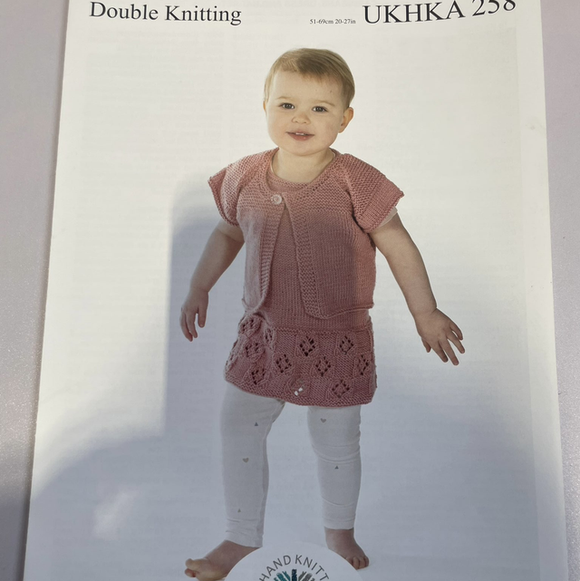 Double Knitting UKHKA Pattern 258 Cardigans, Dress and hat set